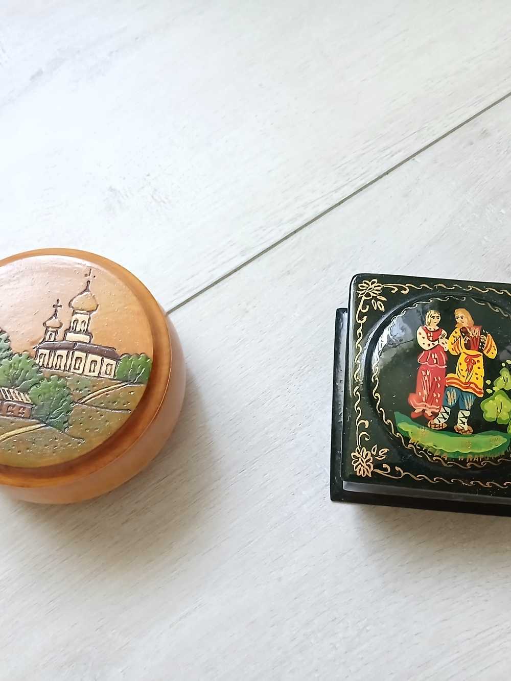 Vintage small hand crafted 2 trinket boxes, jewellery holders, small, 2.5x2.5, m